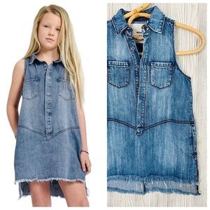 NEW! KIDS ONE TEASPOON ROCKY Braxton Mini Denim Boxy Dress Denim Sleeveless 6/7